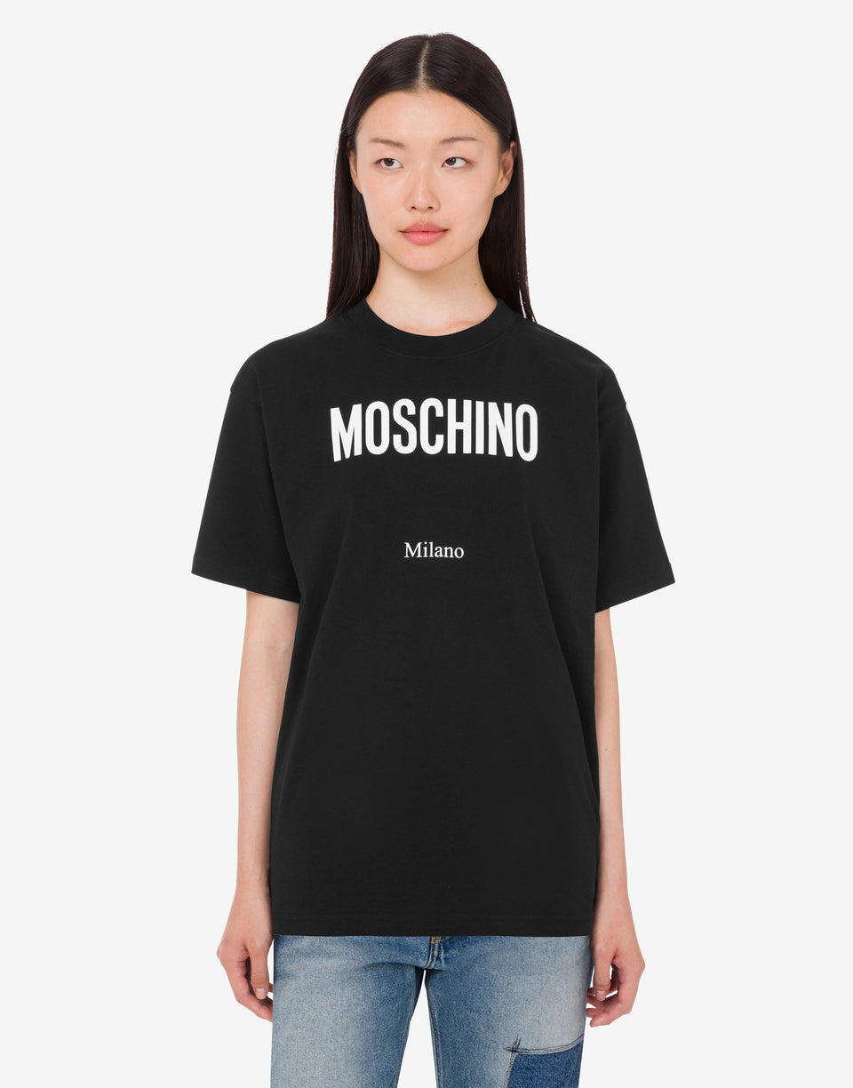 프린트 오가닉 코튼 저지 티셔츠 Black Moschino 0
