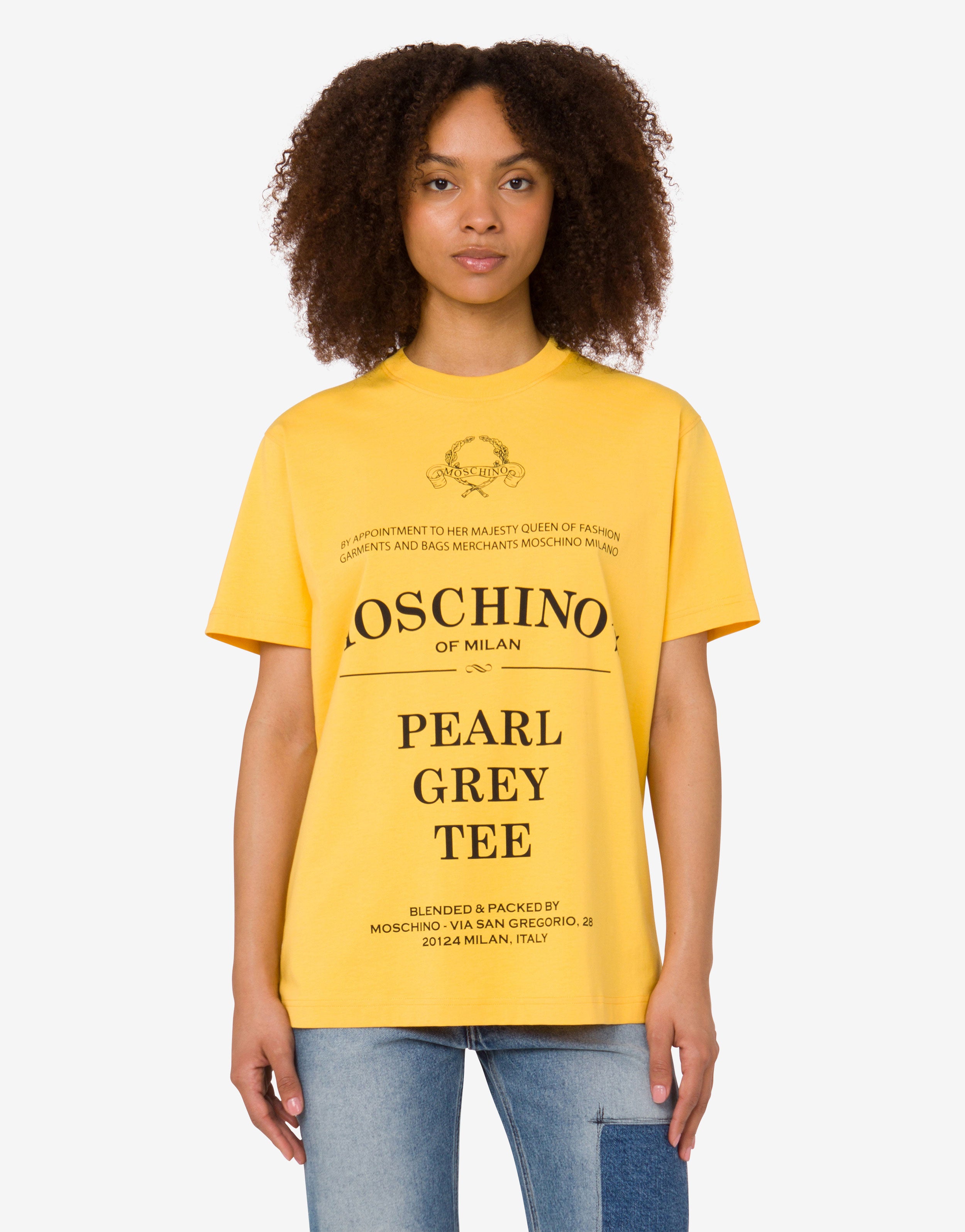 MOSCHINO イエロー コットンニットタンクトップ トップス ノースリーブ ニット タンクトップ ラウンドネック ミディ丈