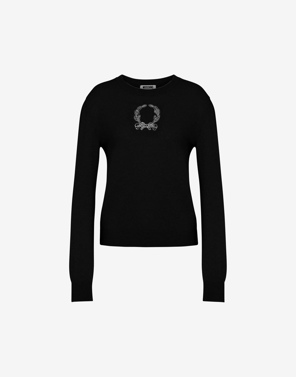 Wool blend pullover Laurel Crown Black Moschino 0