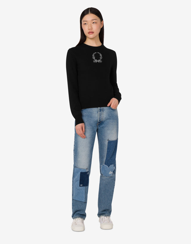 Wool blend pullover Laurel Crown Black Moschino 1