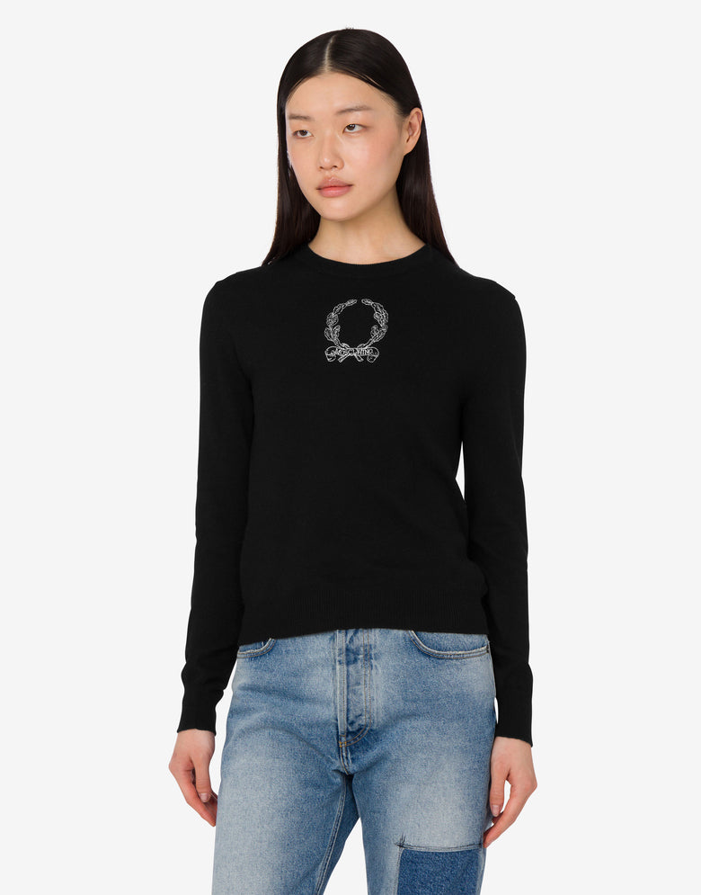 Wool blend pullover Laurel Crown Black Moschino 2