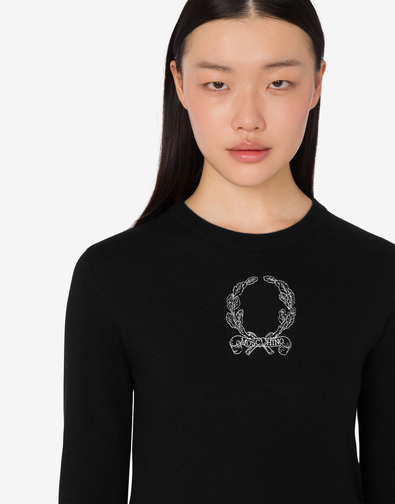 Wool blend pullover Laurel Crown Black Moschino 4