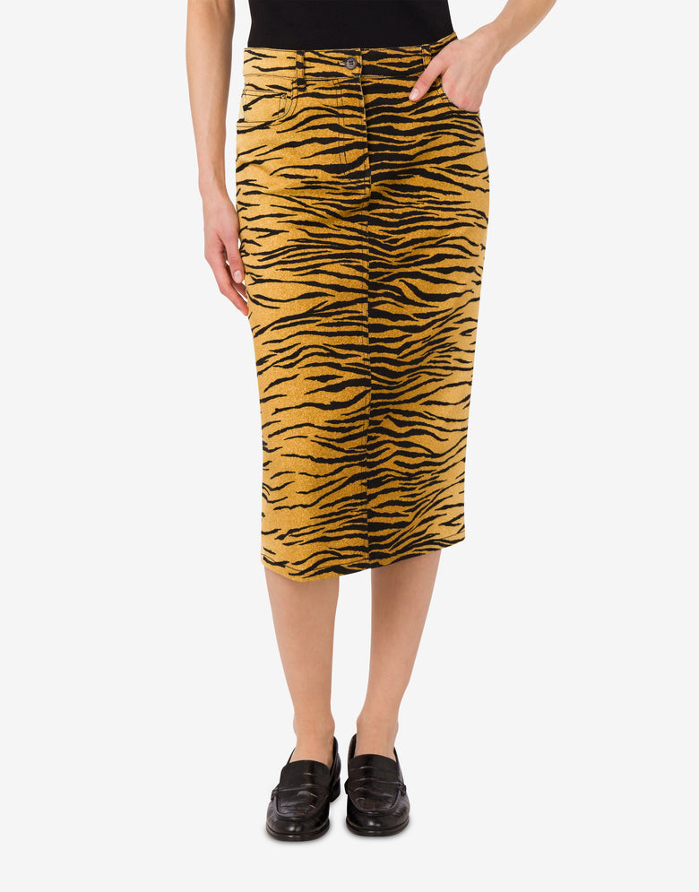 Gonna in gabardina di cotone stretch stampata Marrone Arancio Moschino Jeans 1