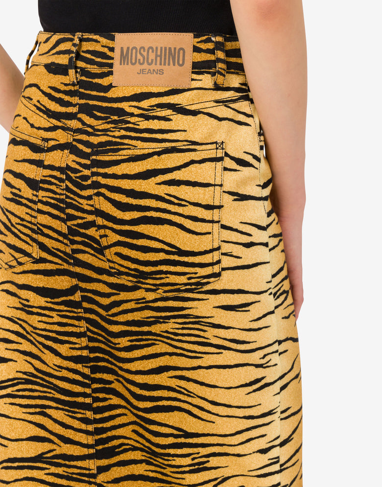 Gonna in gabardina di cotone stretch stampata Marrone Arancio Moschino Jeans 3