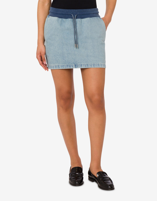 Minissaia de ganga de algodão Blue Denim Moschino Jeans 1