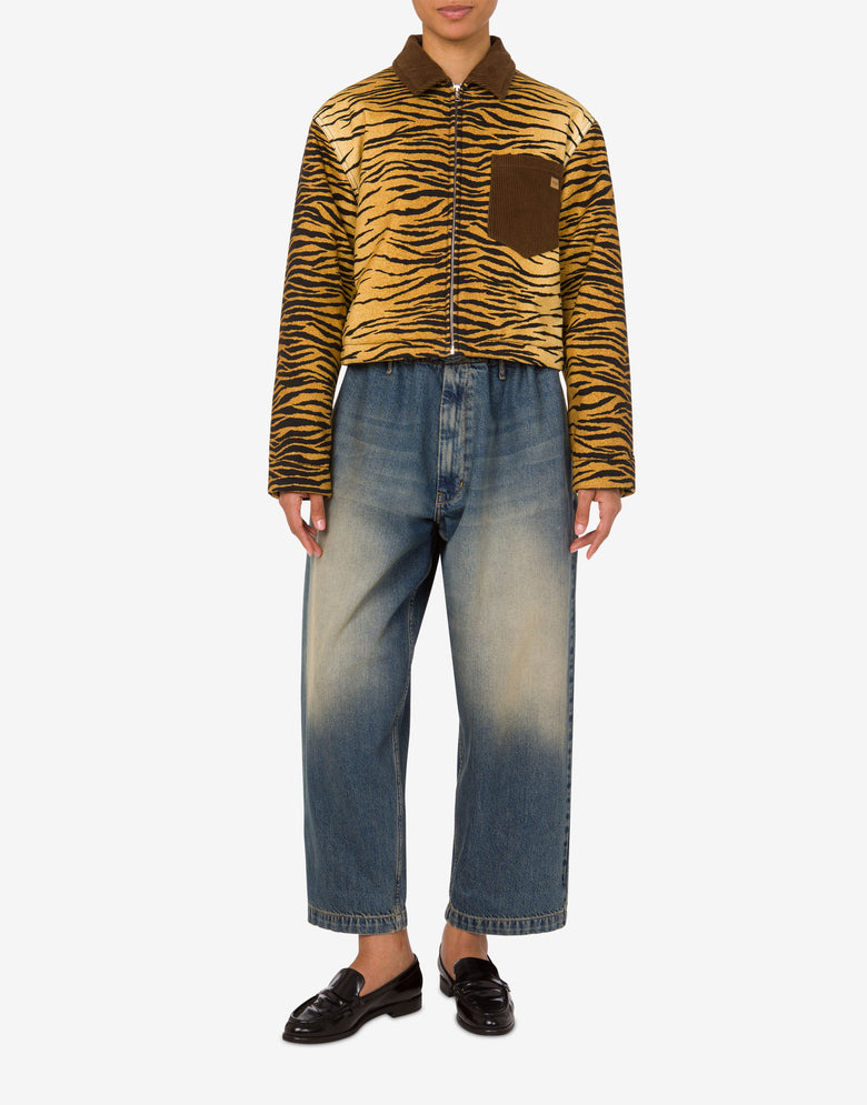 Giacca in gabardina di cotone stampata Marrone Moschino Jeans 1