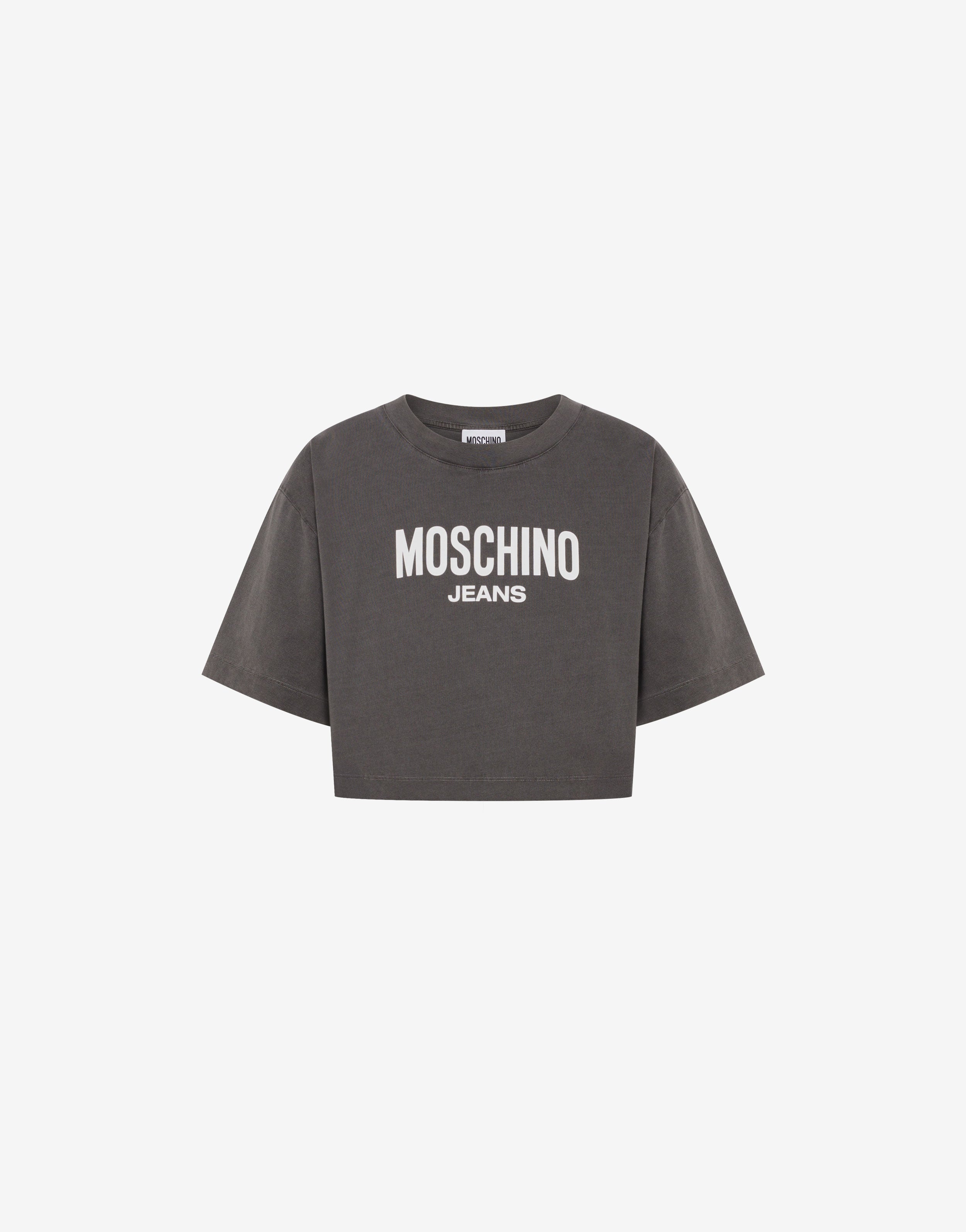 コットンジャージー素材のクロップドTシャツ（プリントデザイン）