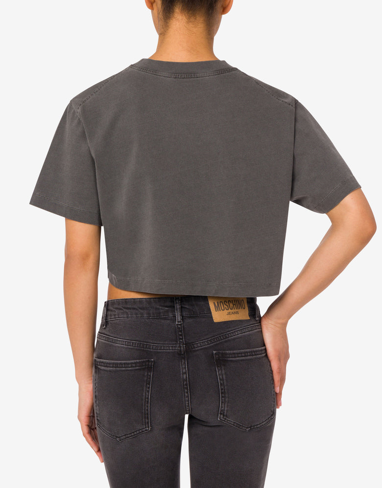 Printed cotton jersey crop T-shirt Dark grey Moschino Jeans 2