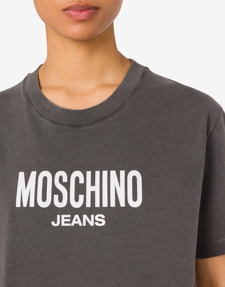 Printed cotton jersey crop T-shirt Dark grey Moschino Jeans 3