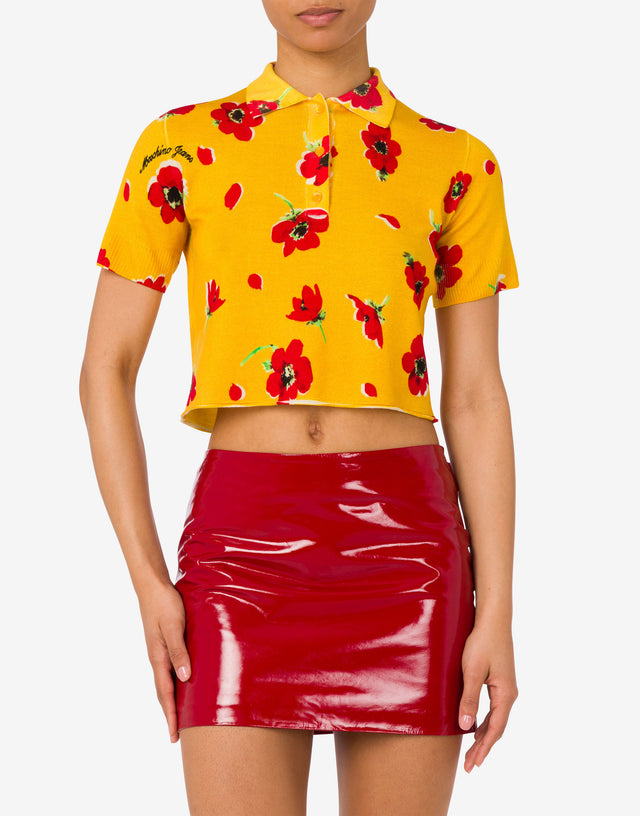 Maglia crop in lana stampata Giallo Moschino Jeans 1