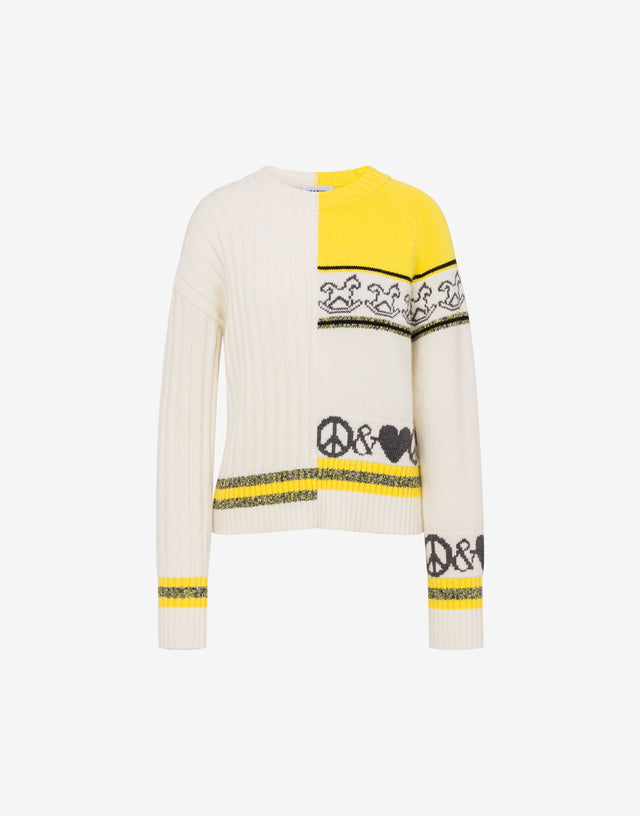 Pull en laine mélangée jacquard Ivoire Moschino Jeans 0