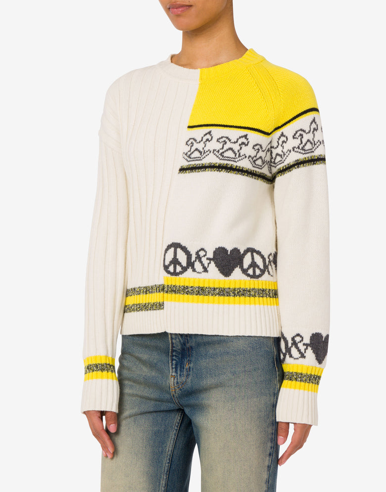 Pullover in misto lana intarsiato Avorio Moschino Jeans 1
