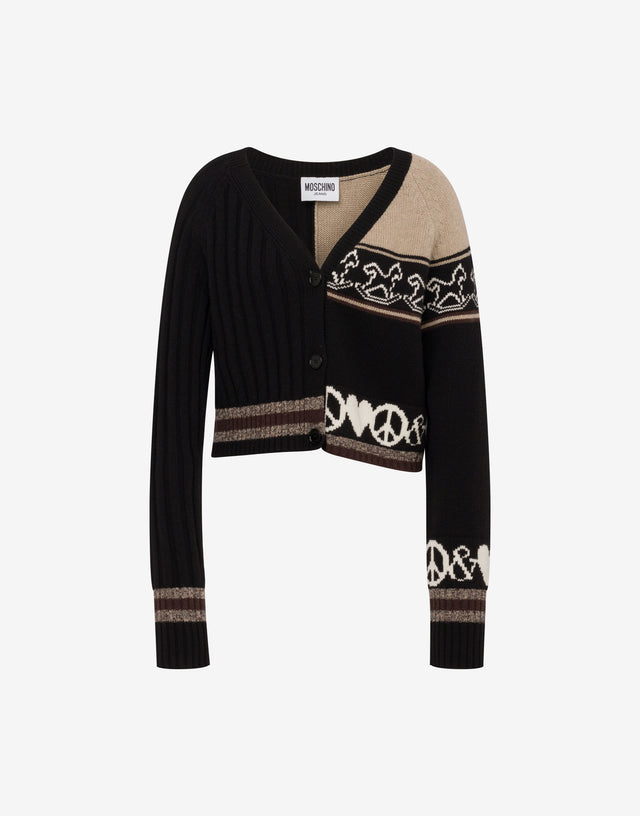 Cardigan en laine mélangée incrustée Noir Moschino Jeans 0