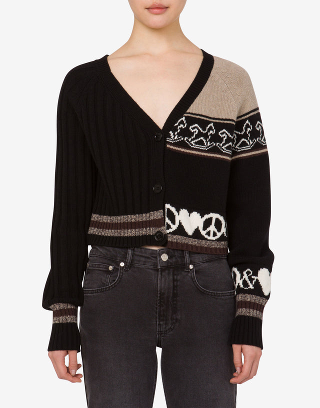 Cardigan en laine mélangée incrustée Noir Moschino Jeans 1