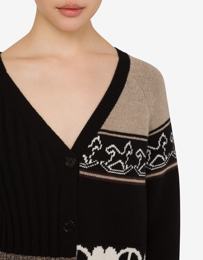 Intarsia wool blend cardigan Black Moschino Jeans 3