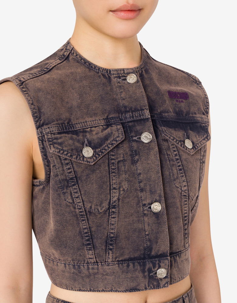 Gilet in tela di cotone sovratinta Grigio scuro Moschino Jeans 3