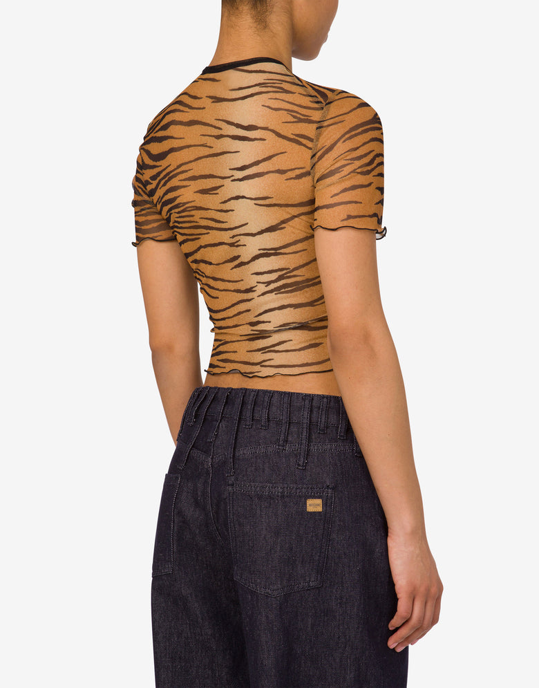 Printed tulle crop T-shirt Brown Moschino Jeans 2