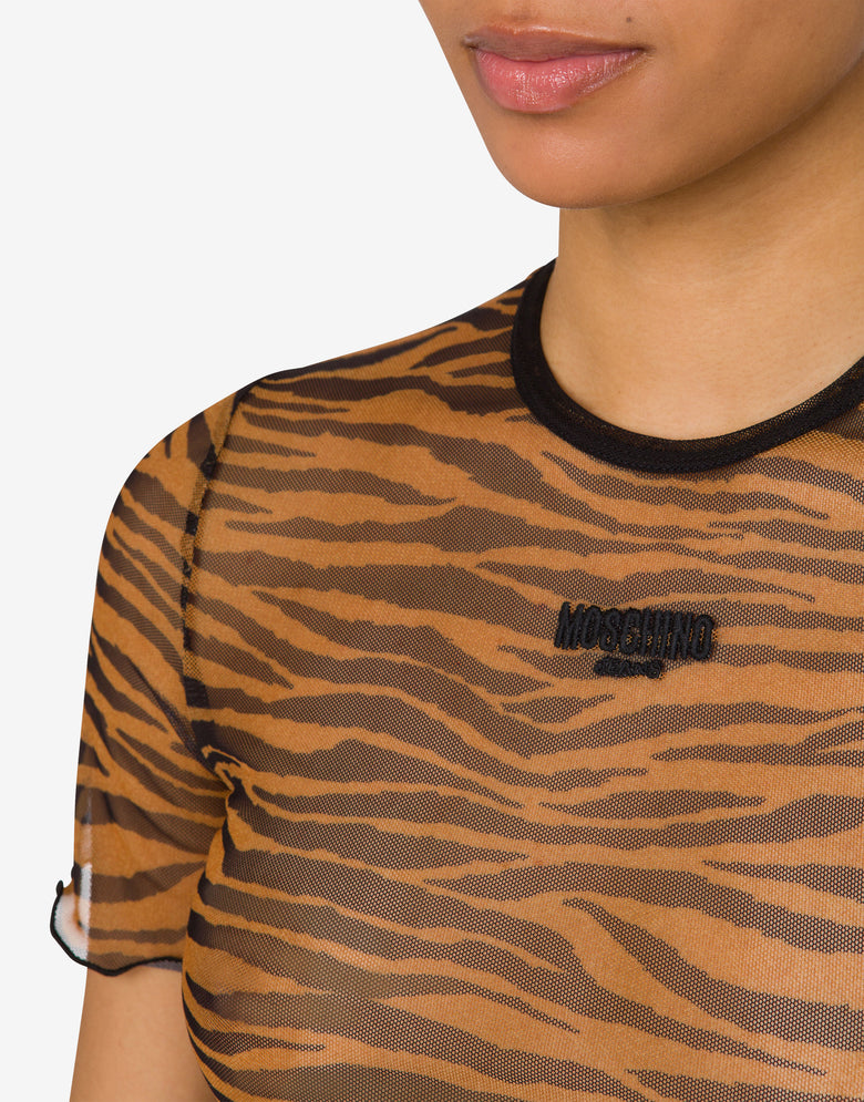 Printed tulle crop T-shirt Brown Moschino Jeans 3