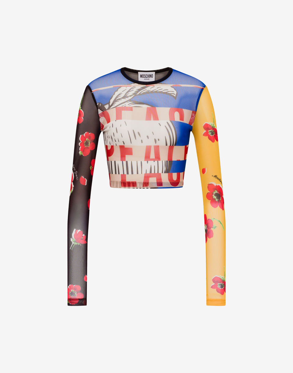 Printed tulle crop top Multicoloured Moschino Jeans 0