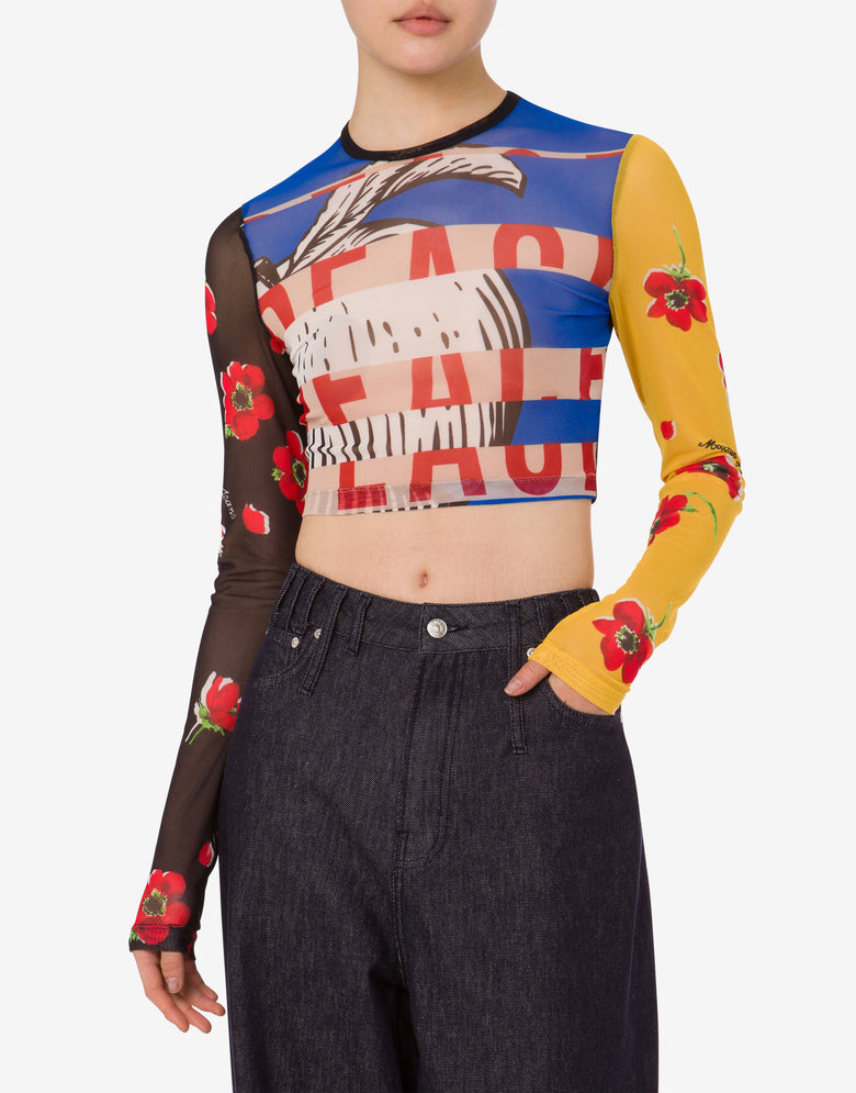 Printed tulle crop top Multicoloured Moschino Jeans 1