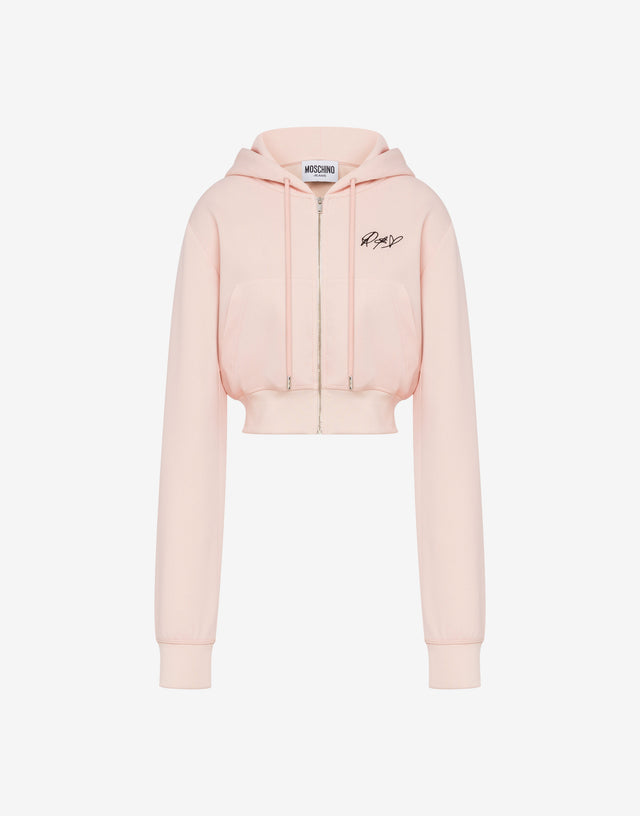Embroidered cotton crop sweatshirt Pastel pink Moschino Jeans 0