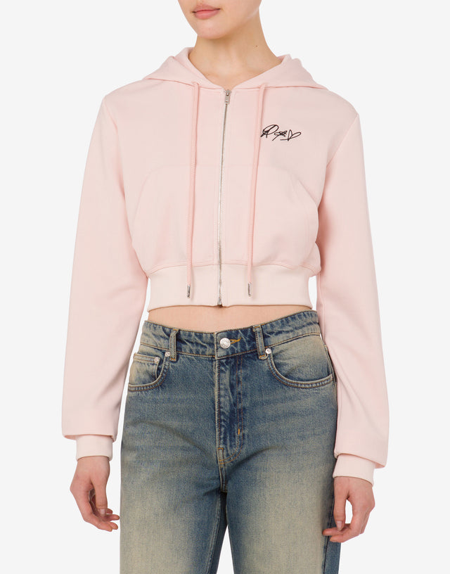Embroidered cotton crop sweatshirt Pastel pink Moschino Jeans 1