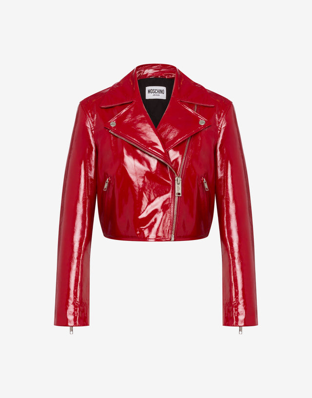Biker crop in vernice Rosso Moschino Jeans 0