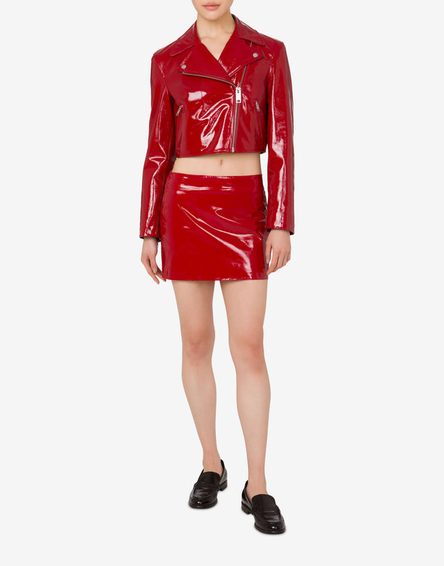 Biker crop in vernice Rosso Moschino Jeans 1