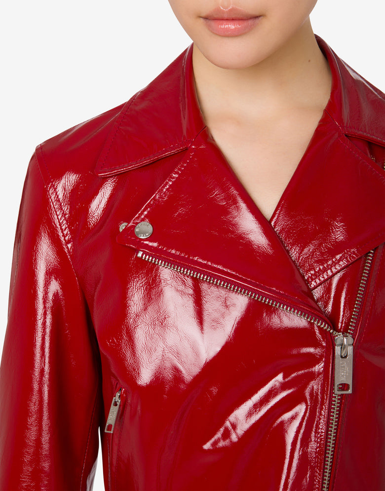 Biker-Jacke aus Lackleder Rot Moschino Jeans 3