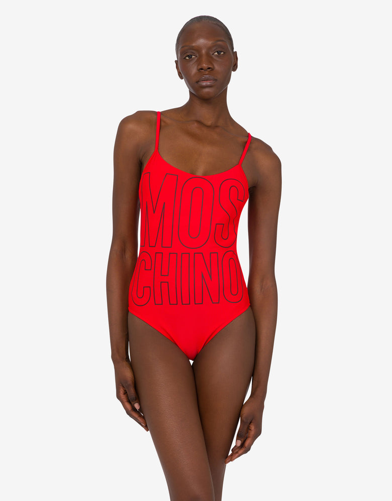 Printed lycra one-piece swimsuit Red Moschino 1