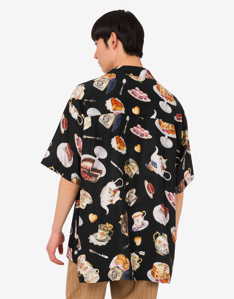 Camicia in raso di seta stampata Nero Moschino 3
