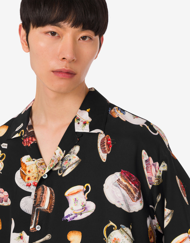 Camicia in raso di seta stampata Nero Moschino 4