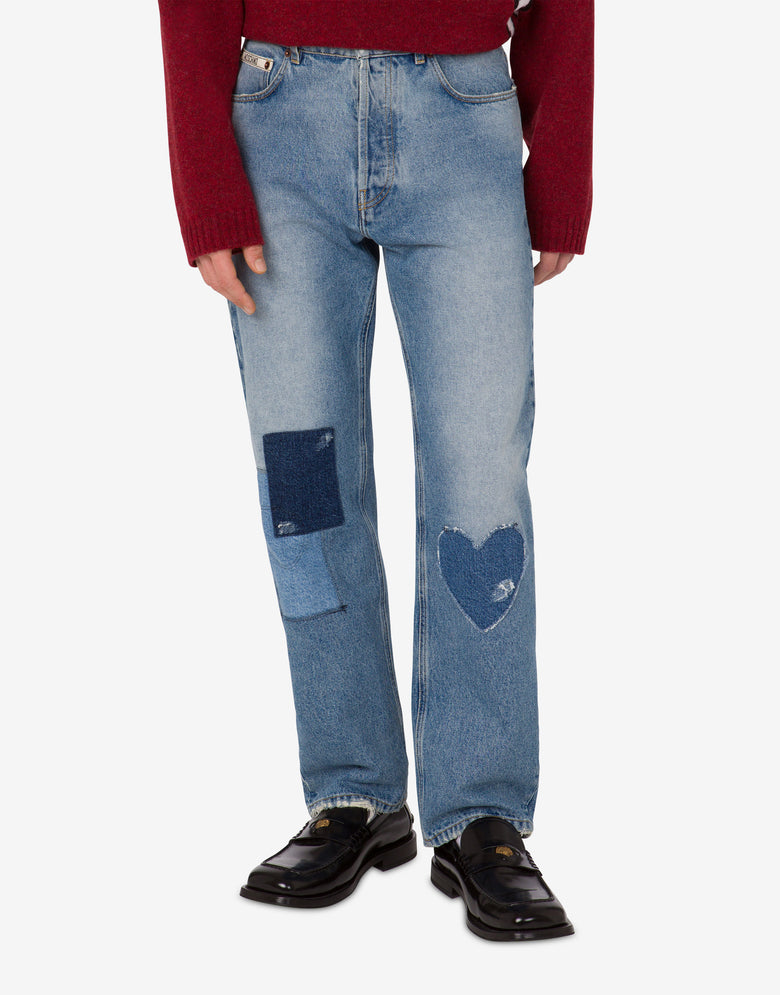 Patcwork cotton denim pants Blue Denim Moschino 2
