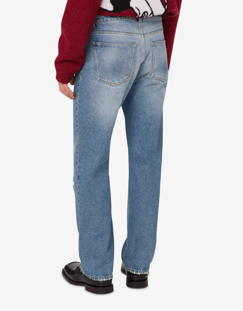Patcwork cotton denim pants Blue Denim Moschino 3