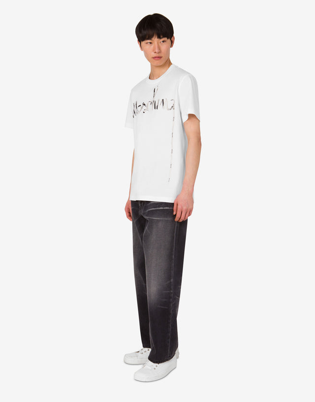 T-shirt en jersey de coton biologique imprimé Blanc Moschino 1