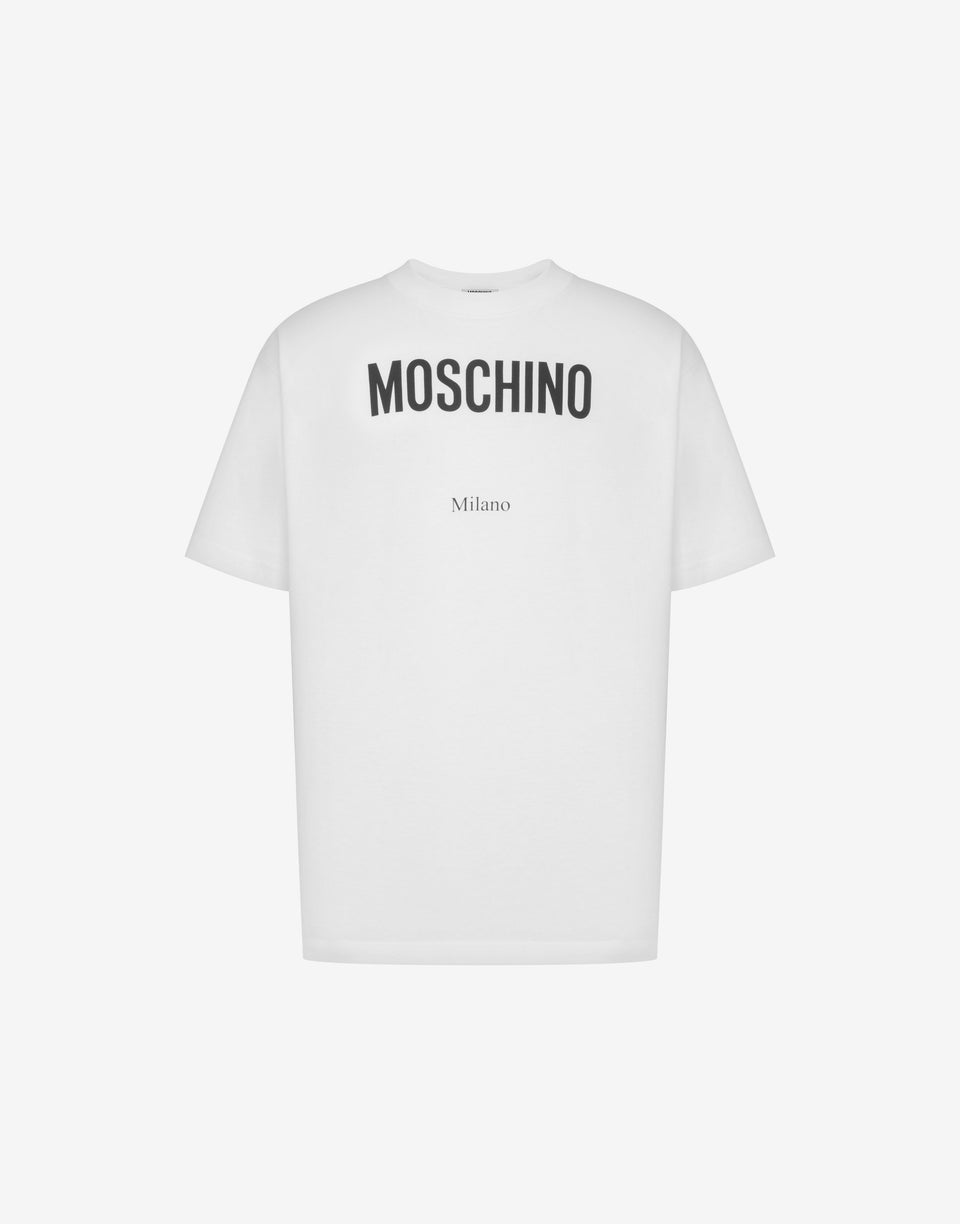 T-shirt in jersey di cotone organico stampata Bianco Moschino 0