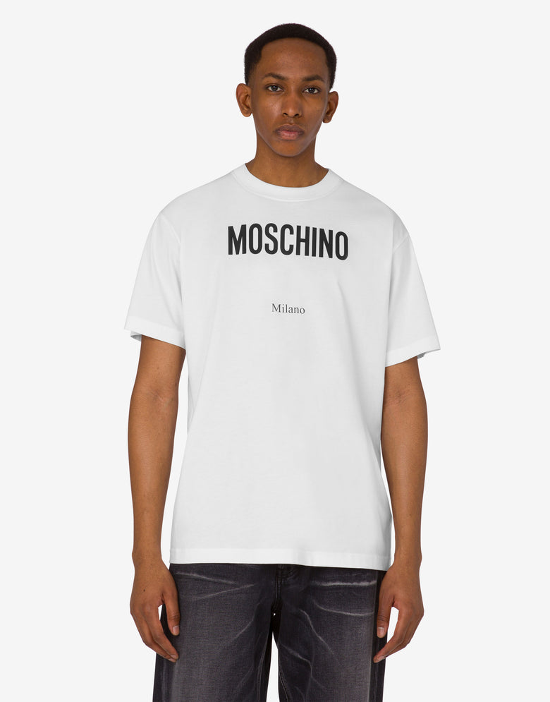 T-shirt in jersey di cotone organico stampata Bianco Moschino 2