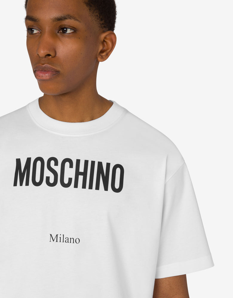 T-shirt in jersey di cotone organico stampata Bianco Moschino 4