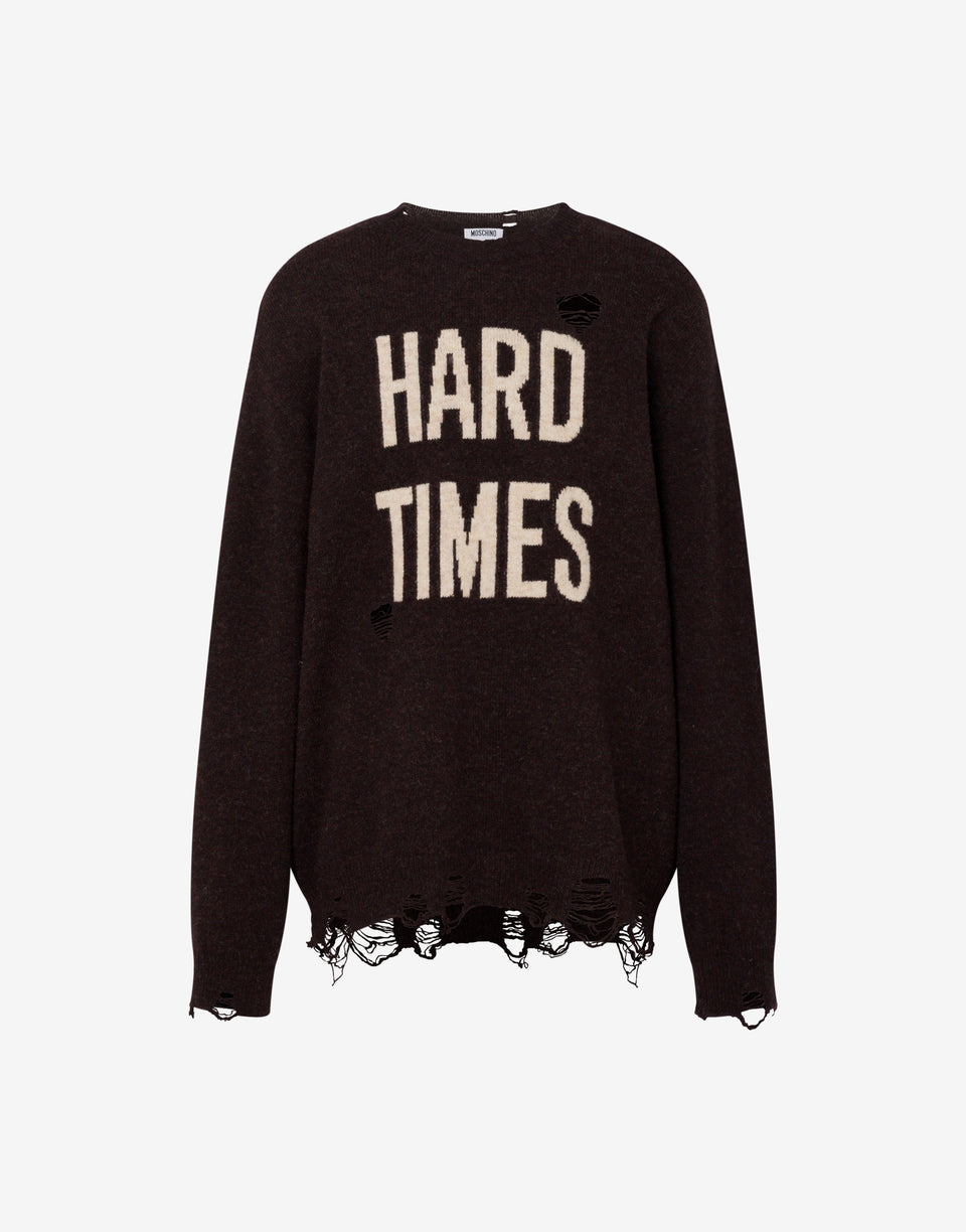 Inlaid shetland wool pullover Dark brown Moschino 0