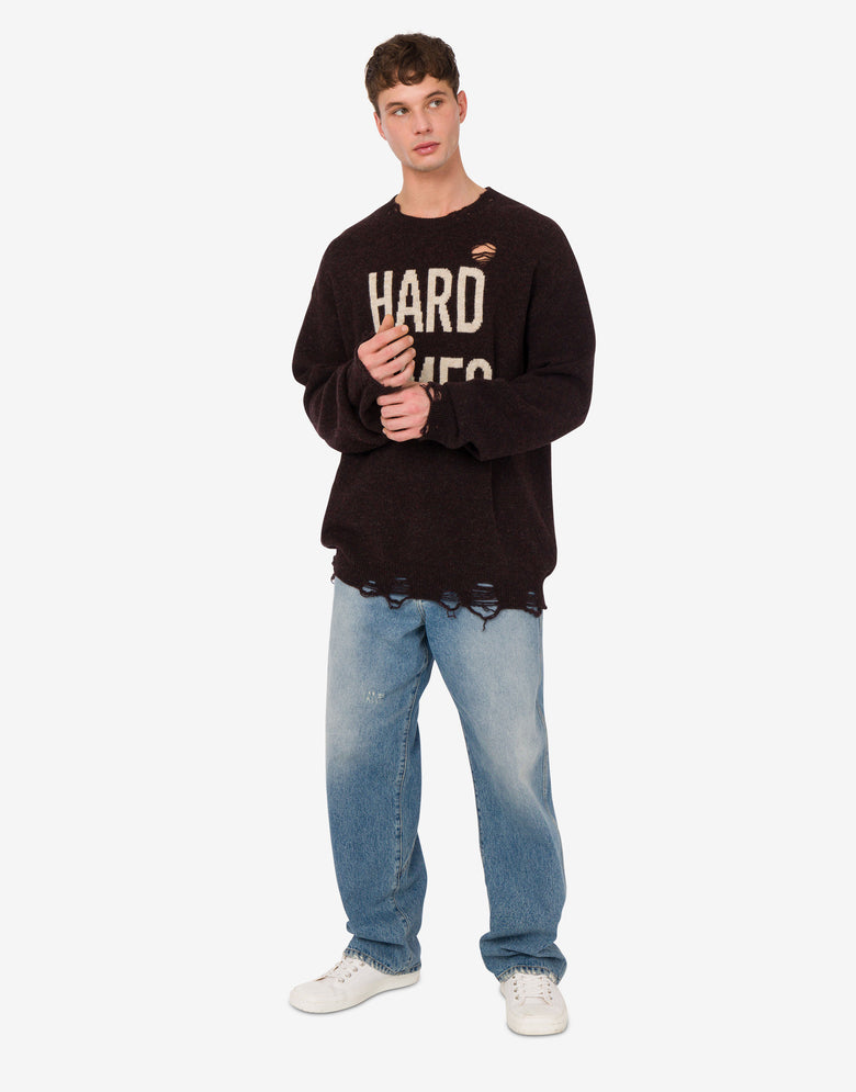 Inlaid shetland wool pullover Dark brown Moschino 1