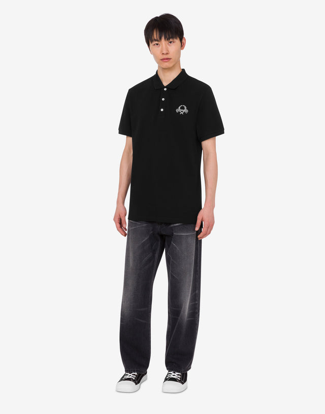 Polo in piquet di cotone Laurel Crown Nero Moschino 1