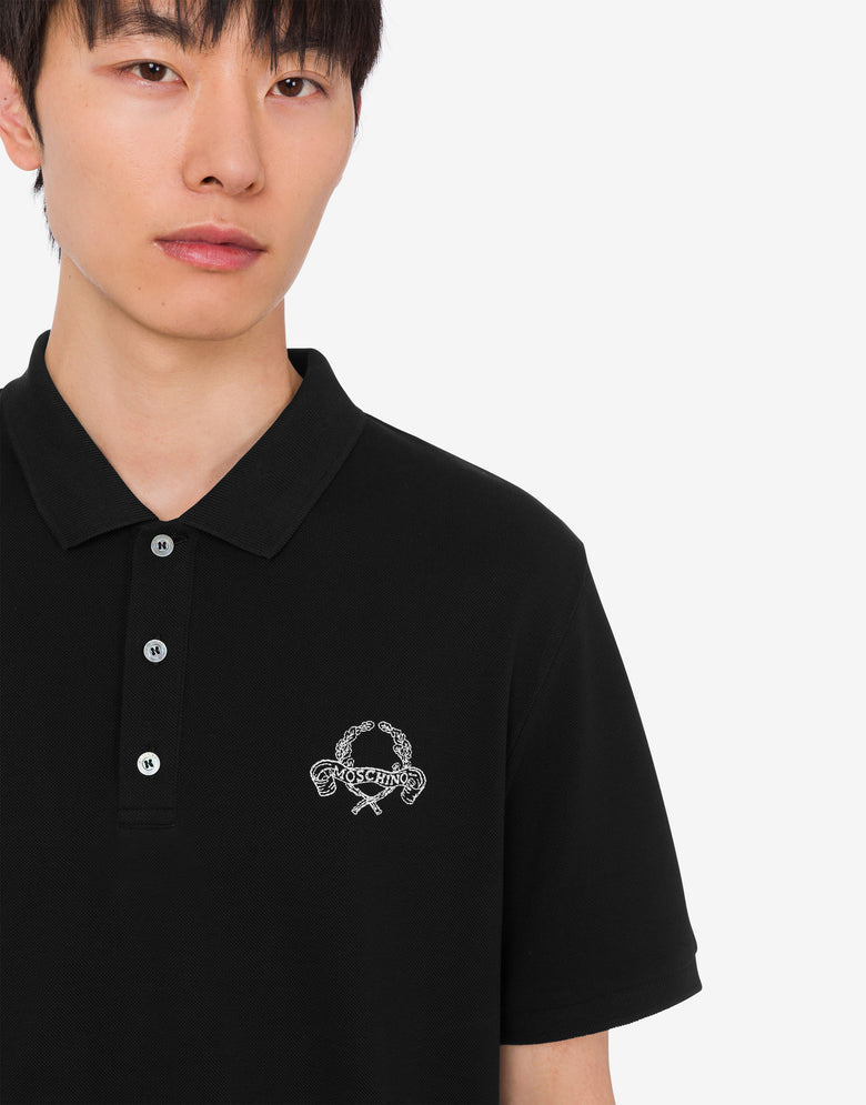 Polo in piquet di cotone Laurel Crown Nero Moschino 4