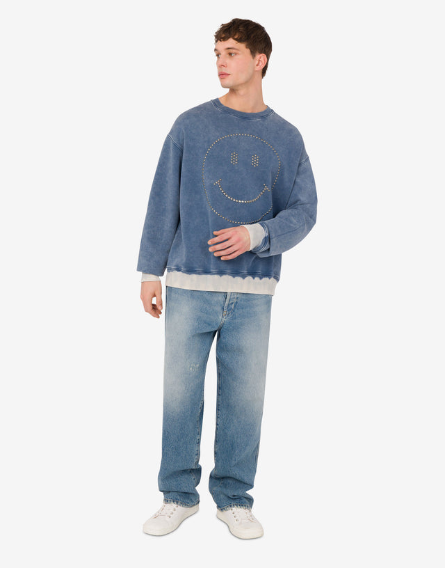 Sweat en coton biologique Smiley® Blue denim Moschino 1