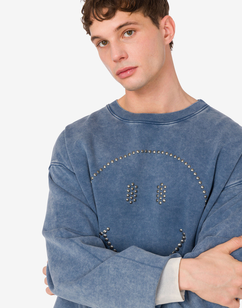 Sweat en coton biologique Smiley® Blue denim Moschino 4