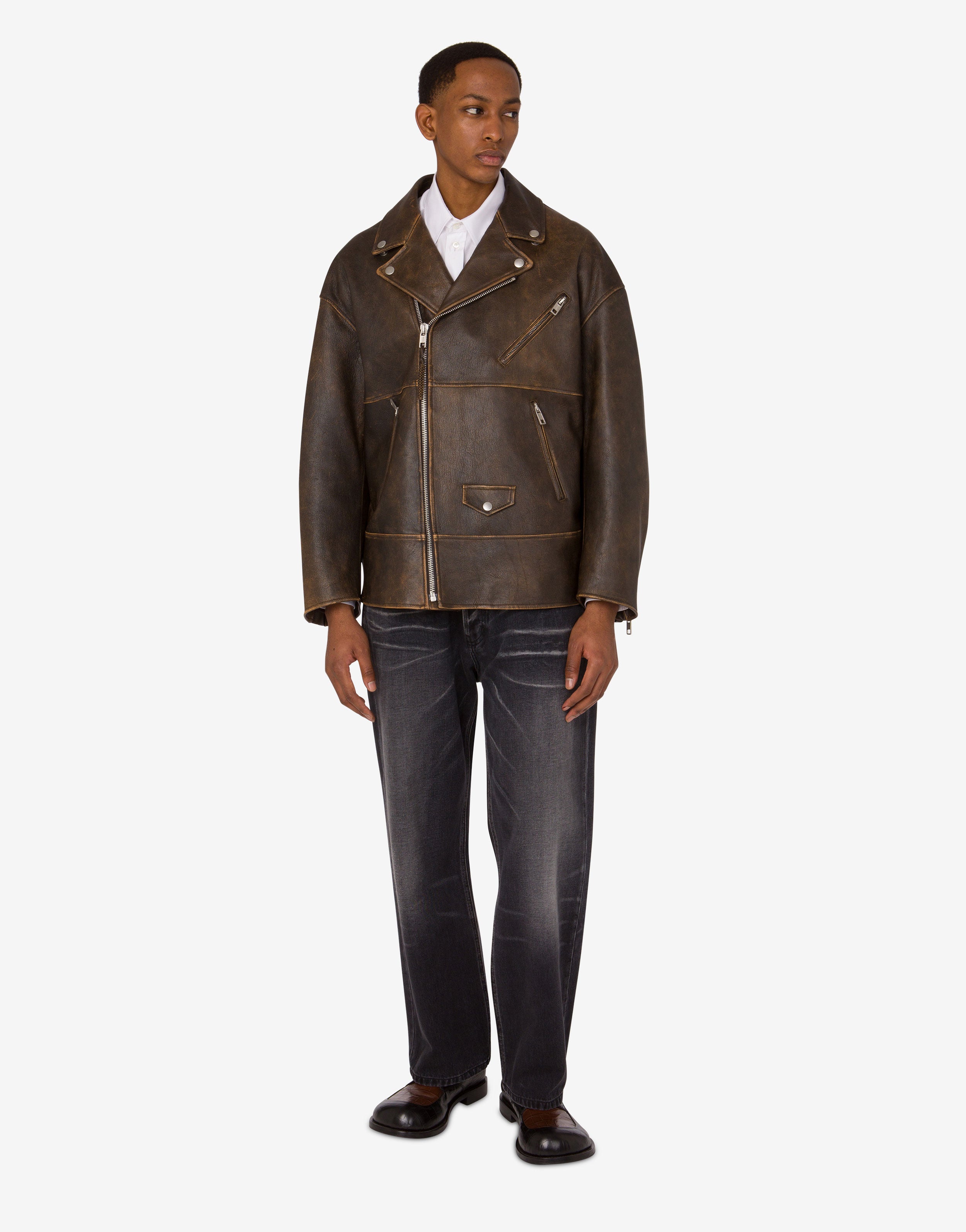 モスキーノ ジーンズ レザージャケット 38 ダークブラウン MOSCHINO MOSCHINO JEANS ダークブラウン レザージャケット 38 モスキーノ