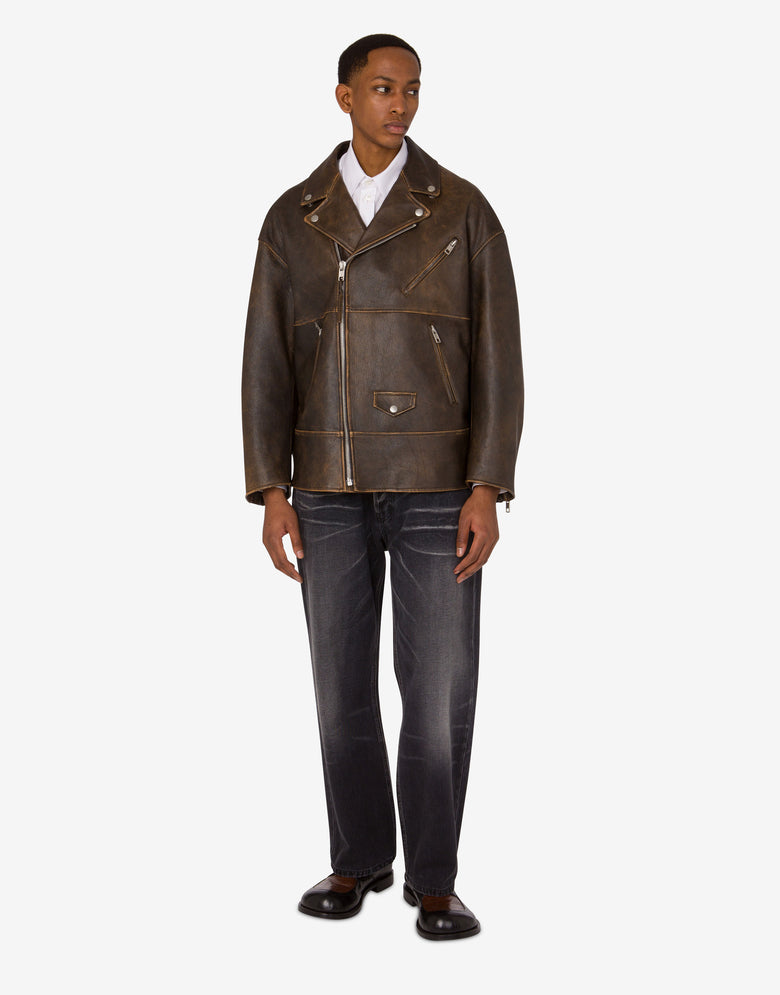 Nappa Leather Biker Jacket Smiley® Dark brown Moschino 1