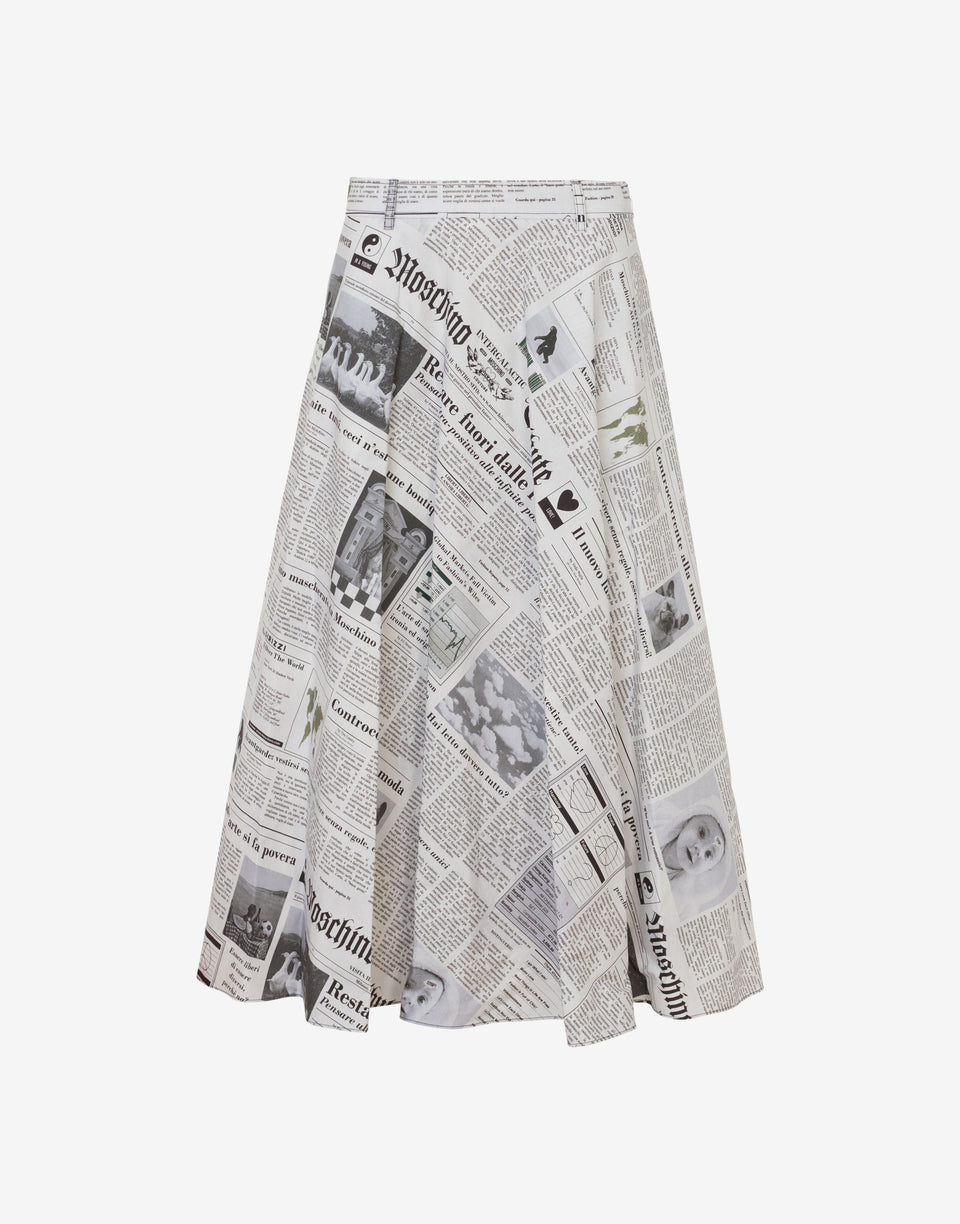 Printed cotton poplin skirt Light grey Moschino 0