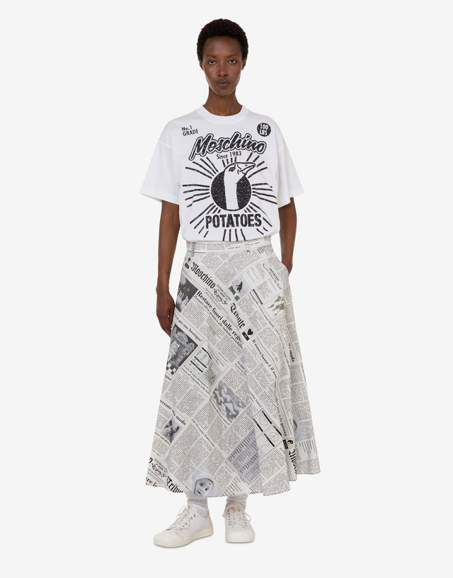 Printed cotton poplin skirt Light grey Moschino 0