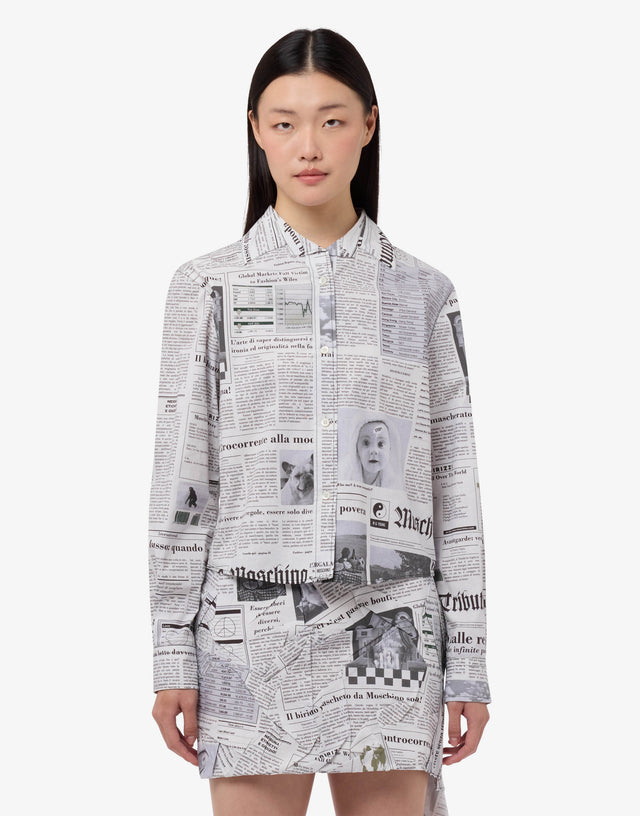 印花棉质平纹布衬衫 白色 Moschino 0