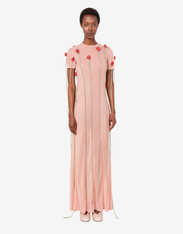 Lightweight jersey dress with flowers Antique pink Moschino 0